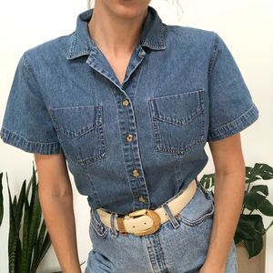 Vintage 80s 90s Bill Blass short sleeve denim blouse